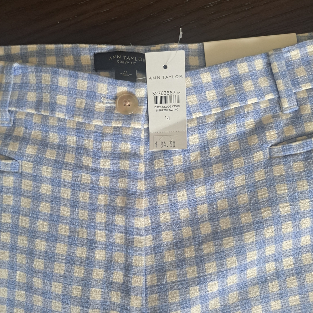 Ann Taylor Blue and White Checkered Ankle Pants